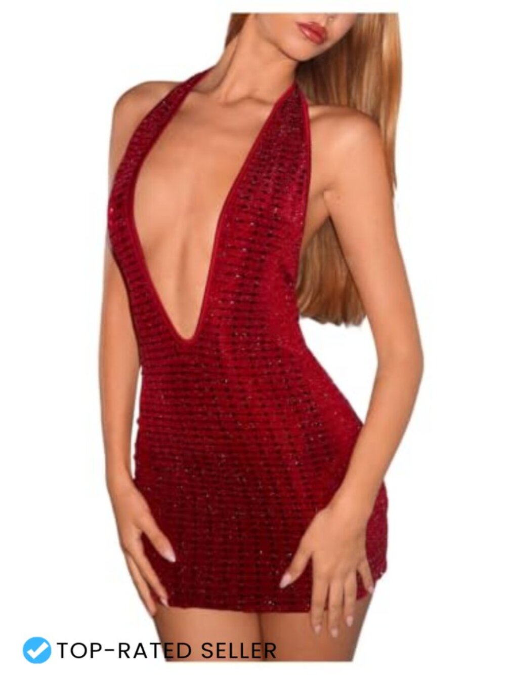 Sleeveless Halter Mini Dress Sequin Sparkly Backless Club Night Out Slim Fit